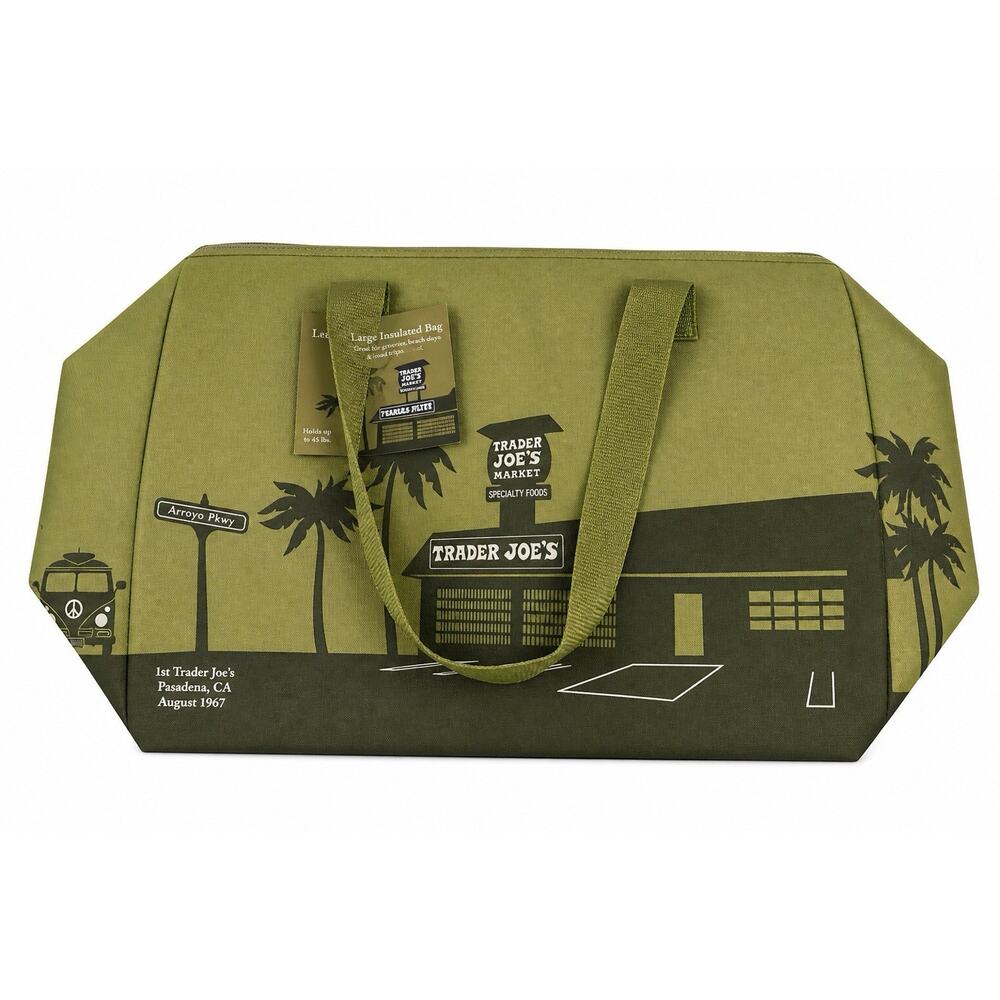 Trader Joe's Large Insulated Tote Olive Green 8Gallon Reusable Bag Cooler Sealed